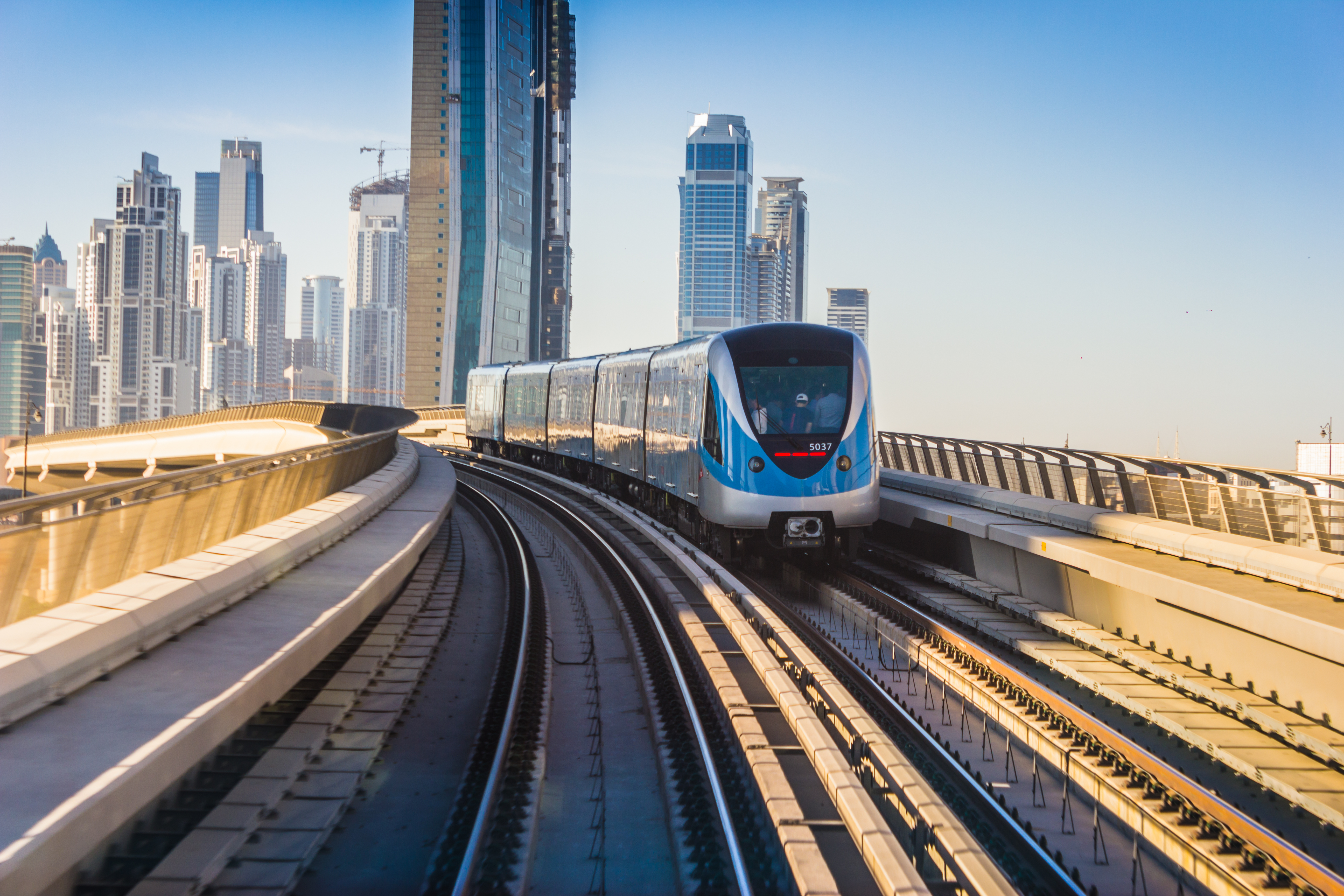 DUBAI UAE - NOVEMBER 18: Dubai Metro. A view of the city from the subway car nov 18. 2012. Dubai Metro as world's longest fully automated metro network (75 km) on November 18 2012 Dubai UAE.
